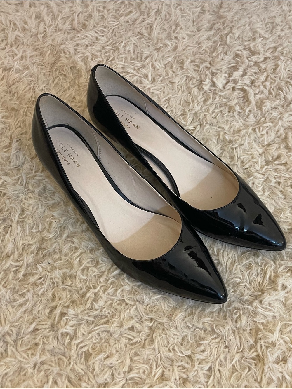 Cole Haan Black Patent Pointed Toe Kitten Heels